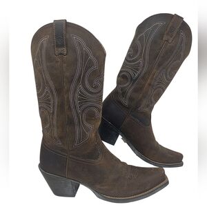 Ariat Round Up D Toe Western Boot leather 7.5B country rodeo Brown wedding flaw